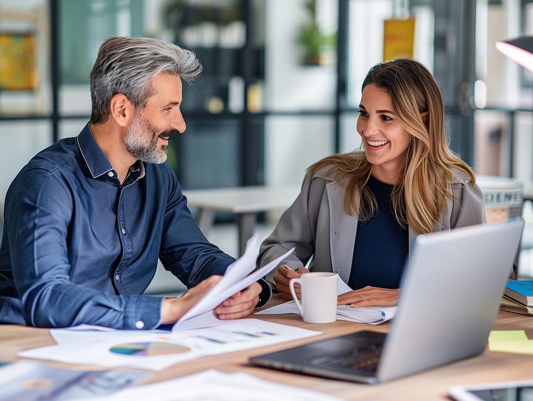 Business owner reviewing paperwork to qualify for funding