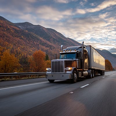 Invoice Factoring Solutions for Freight and Logistics Businesses Commercial freight truck on highway during fall, symbolizing invoice factoring for trucking companies