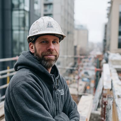 Business Equipment Financing for Construction and Trade Businesses – Impelly Financial Construction business owner on job site in winter, representing small business equipment financing options.