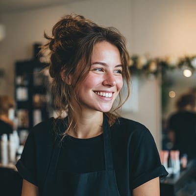 Business owner using a line of credit to grow her salon — flexible funding with fast access Smiling small business owner in a salon representing flexible business line of credit (LOC) financing options